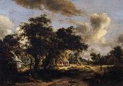 HOBBEMA, Meyndert Village among trees oil